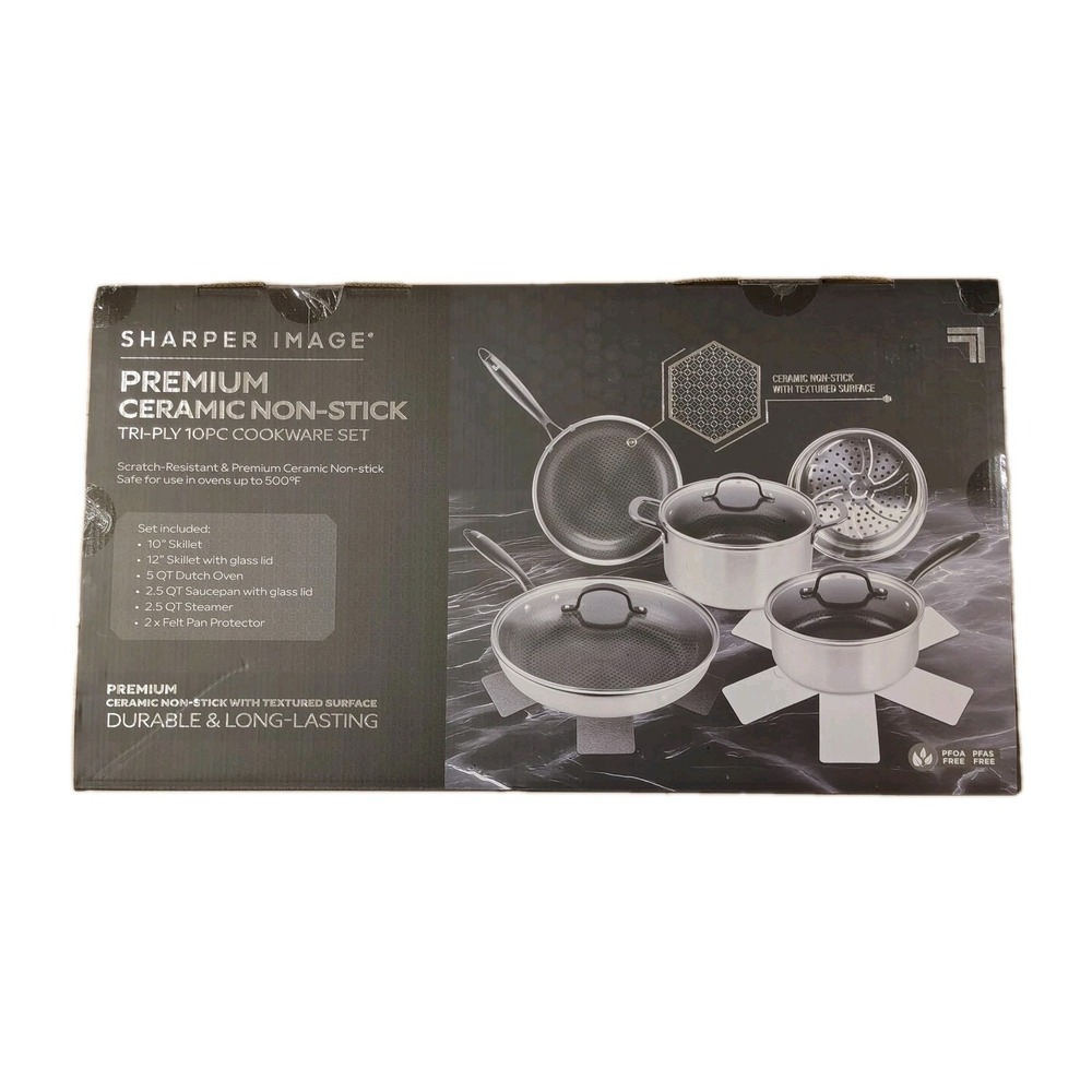 Sharper‎ image Premium Cookware set 10pc ceramic non stick Tri-ply Stainless NIB